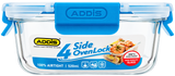 Addis 4 Side OvenLock 520ml Square — blue lid glass container